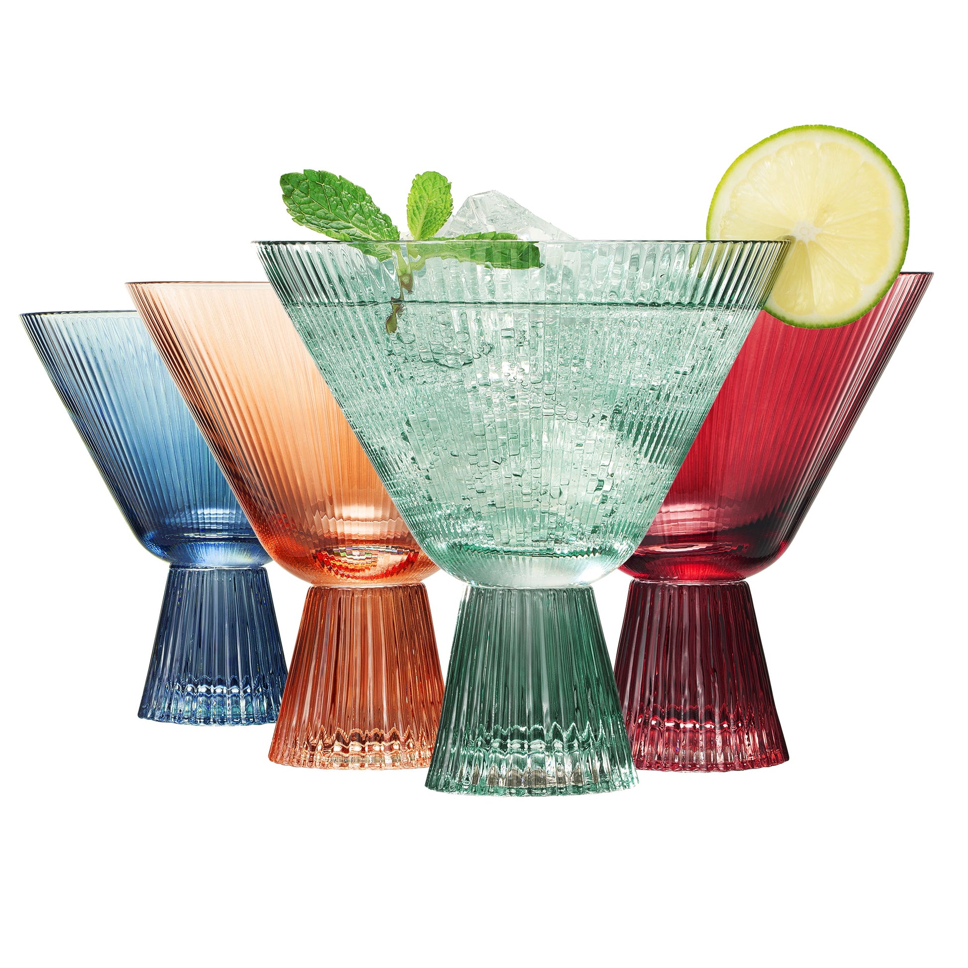TEEK - Tonal Ribbed Martini Cocktail Glassware Set of 4 HOME DECOR TEEK KS