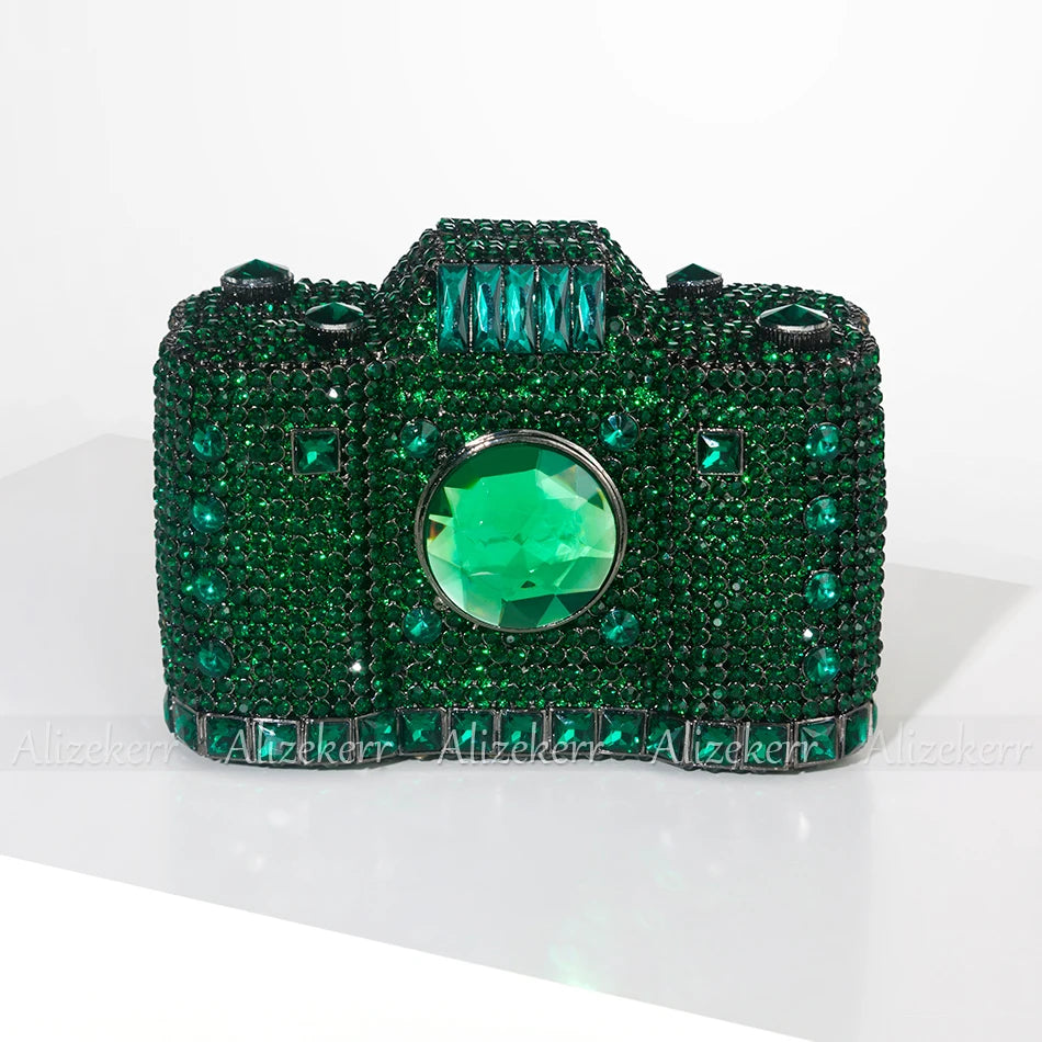 TEEK - Camera Shaped Metallic Rhinestone Handbag BAG theteekdotcom Green  