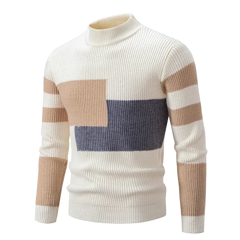 TEEK - Mens Neck Knit Pullover Sweater TOPS theteekdotcom M191-white and khaki TAG M / US S 