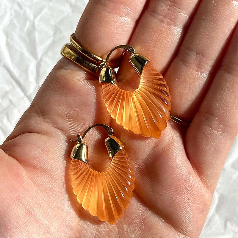 TEEK - Leaf Metal Hoop Earrings JEWELRY theteekdotcom Orange  