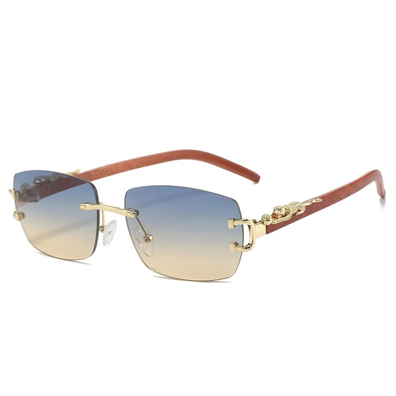 TEEK - Rimless Rectangle Roar Detail Sunglasses EYEGLASSES theteekdotcom C5  