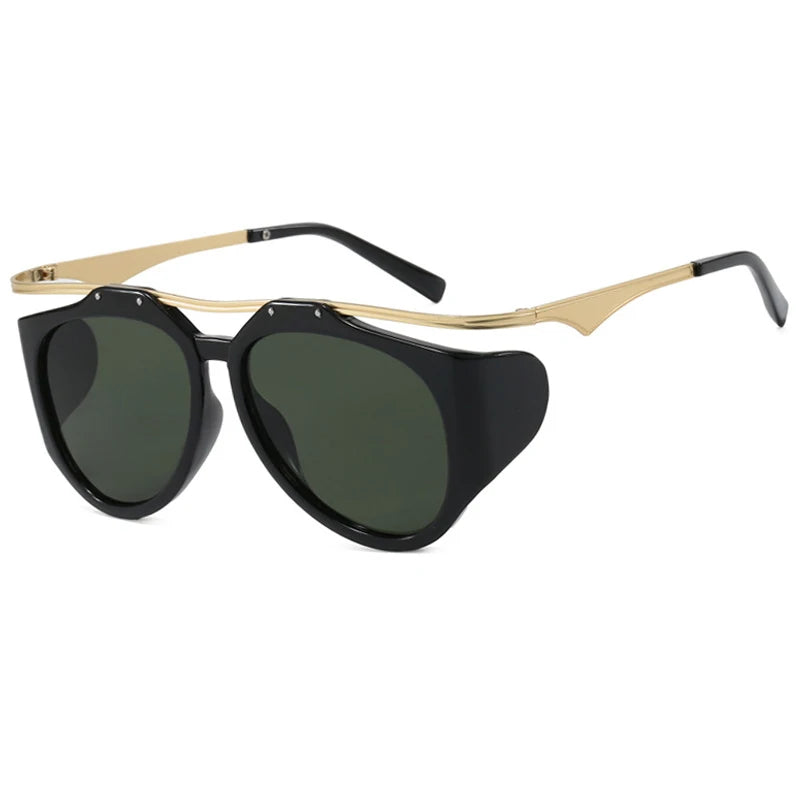 TEEK - Bended Oversized Double Bridge Sunglasses EYEGLASSES theteekdotcom Black Green