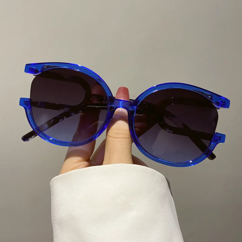 TEEK - Two-Color Chipped Circle Rim Sunglasses EYEGLASSES theteekdotcom BLUE  