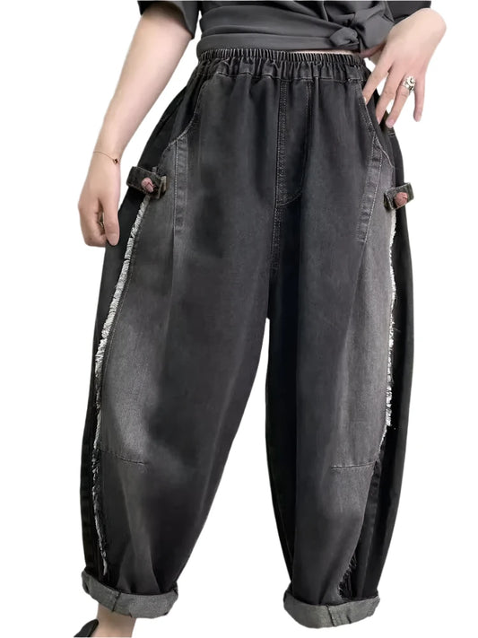 TEEK - Black Distressed Patchwork Pocketed Womens Harem Pants PANTS theteekdotcom   