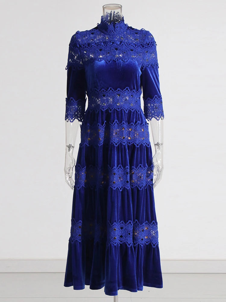 TEEK - Tier Embroidered Lace Turtleneck Dress DRESS theteekdotcom BLUE S 
