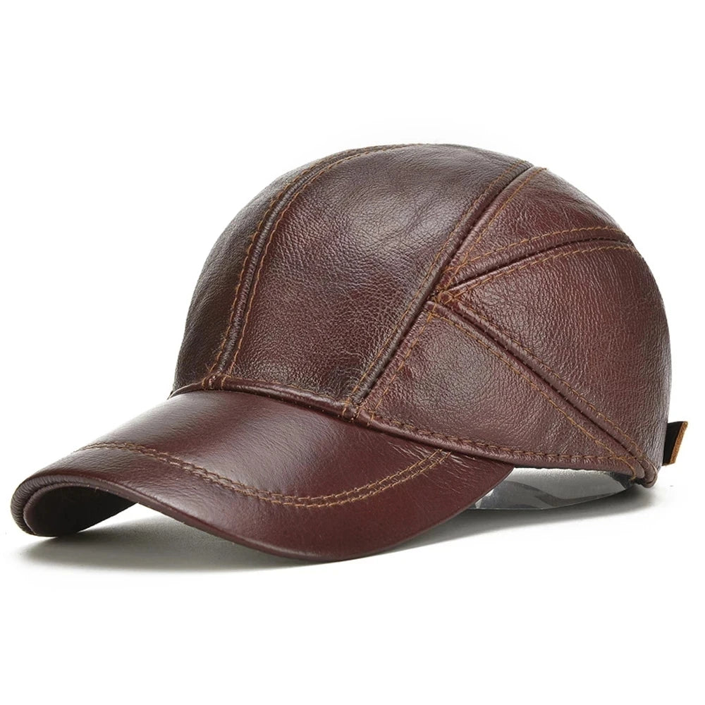 TEEK - Mens Real Leather Earflap Cap HAT theteekdotcom red brown Adjustable