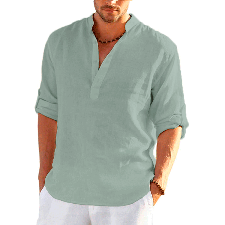 TEEK - Linen Long Sleeve Solid Loose Shirt TOPS theteekdotcom green US XXS | Label S 