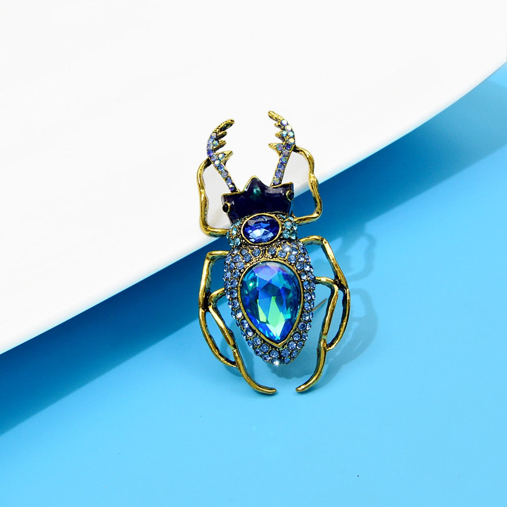TEEK - Blue Crystal Beetle Brooch JEWELRY theteekdotcom   