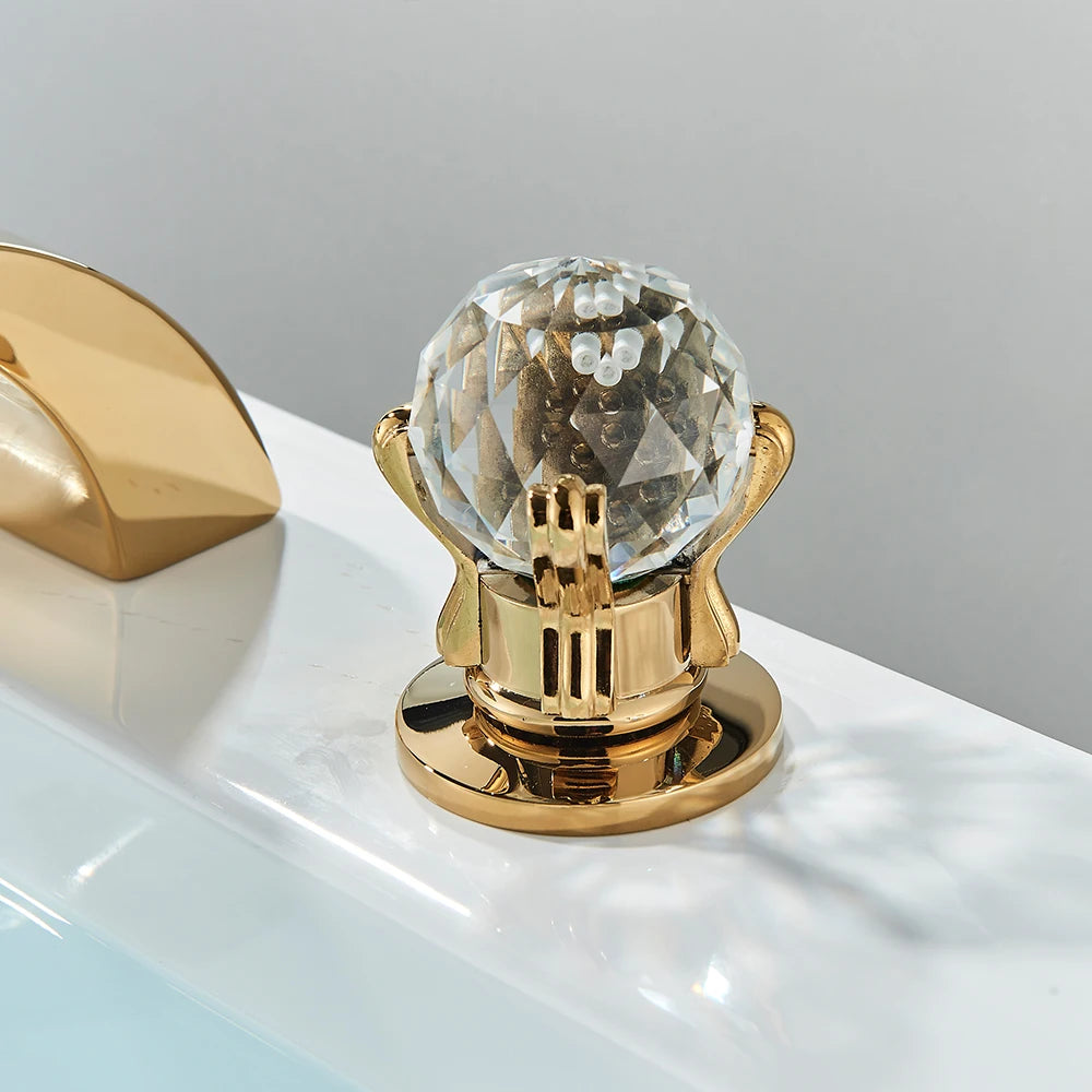 TEEK - LED Widespread Waterfall Gold Polished Lavatory Faucet HOME DECOR theteekdotcom   