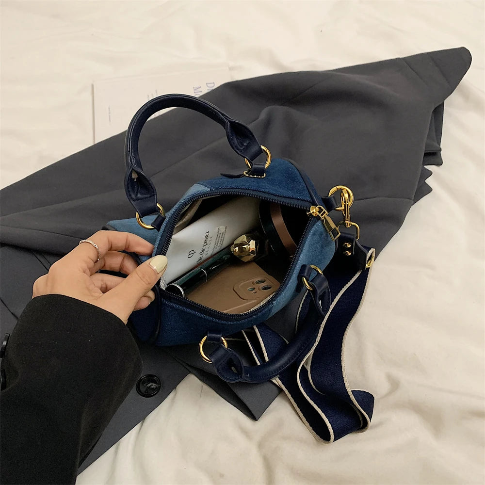TEEK - Patchwork Colorblock Denim Shoulder Boston Bag BAG TEEK