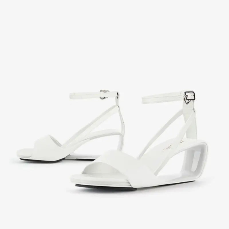 TEEK - Open Toe Anklet Patent Cut Out Wedge Sandals SHOES Theteekdotcom White 5 