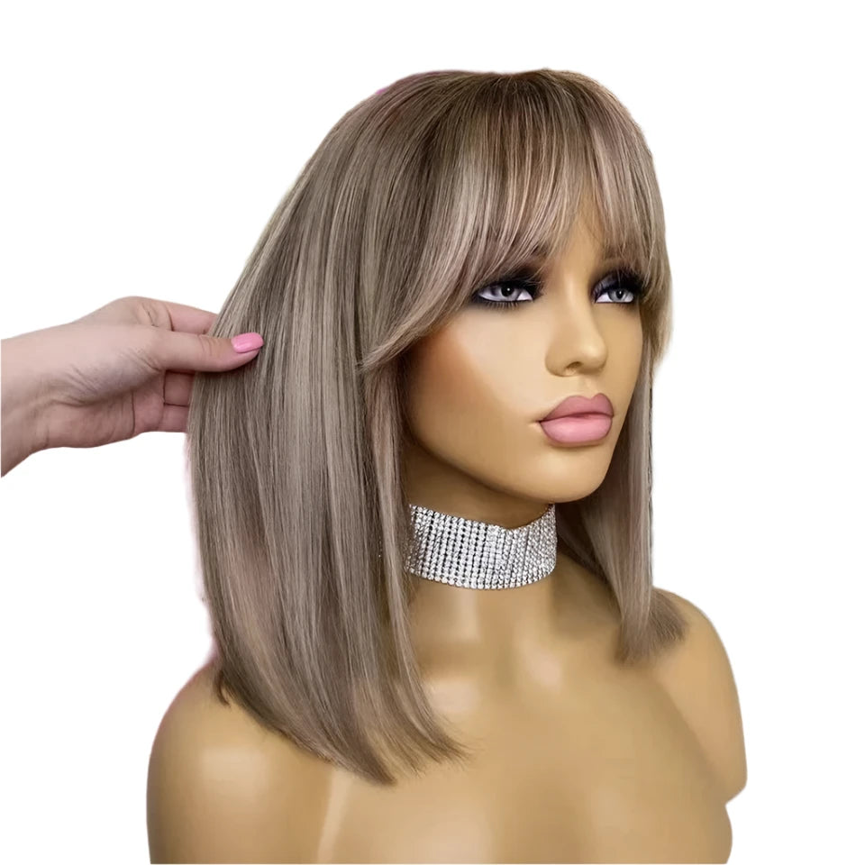 TEEK - Vicky Ash Blonde Bangs Bob Wig HAIR theteekdotcom Ash Blonde Highlight 8 inches 4x4 Closure Wig 150