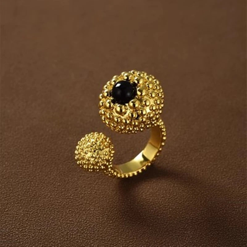 TEEK - Vintage Gold Plated Black Agate Chunky Open Ring JEWELRY theteekdotcom   