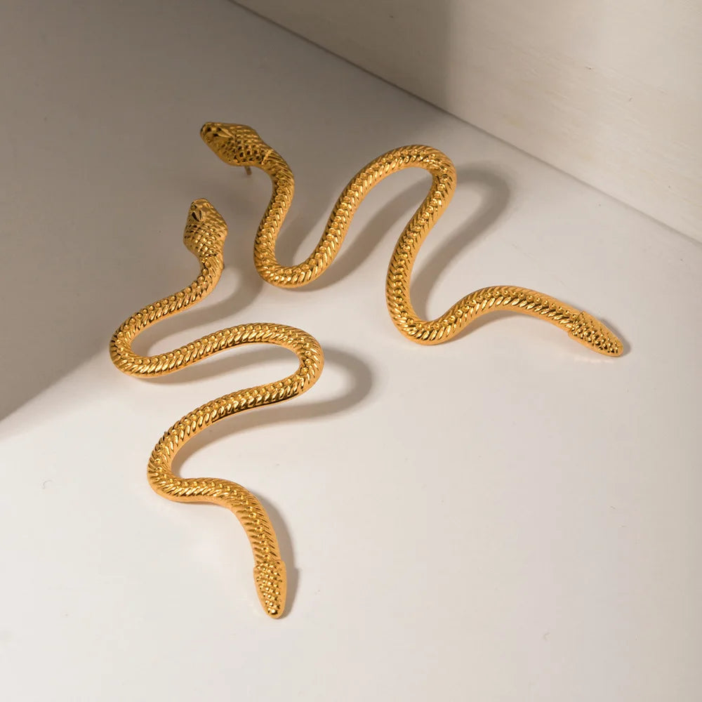 TEEK - Rock Gold Color Snake Drop Earrings JEWELRY theteekdotcom   