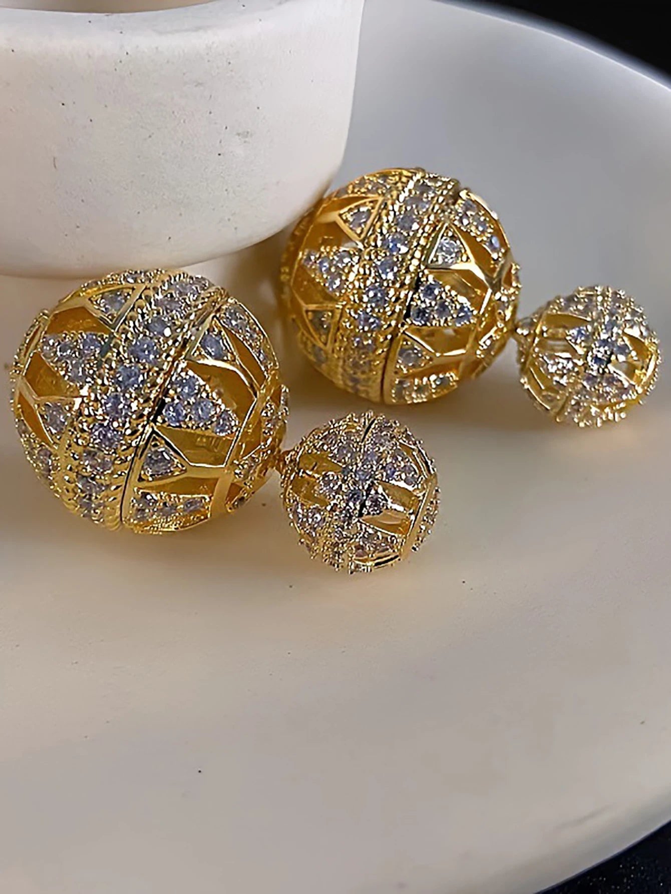 TEEK - Vintage Ball Cubic Zirconia Earrings JEWELRY theteekdotcom Gold-C
