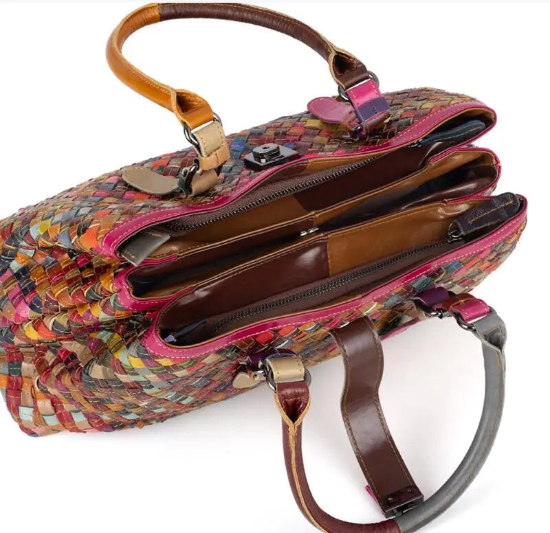TEEK - Multicolored Genuine Leather Patchwork Weave Handbag BAG theteekdotcom   