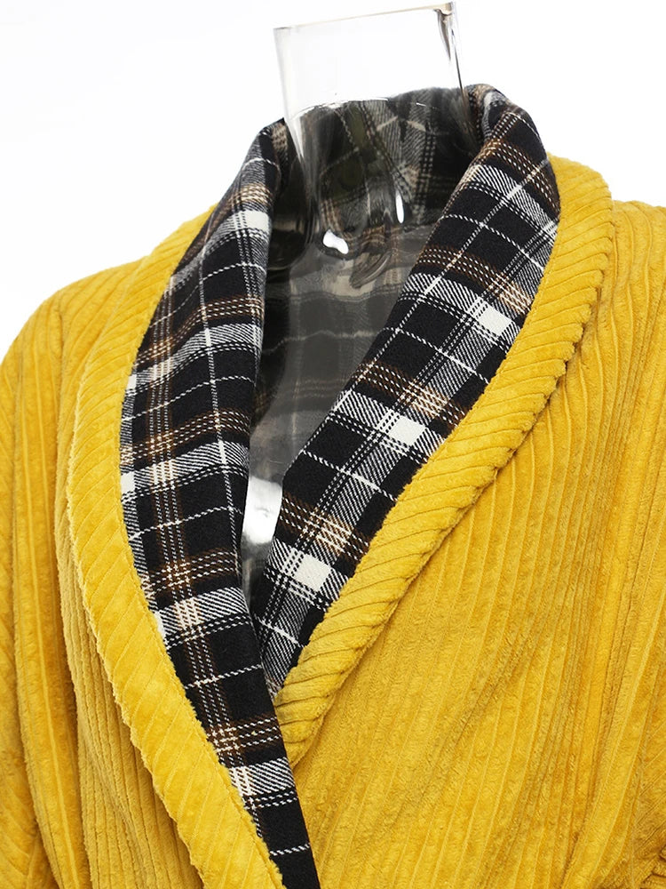 TEEK - Womens Yellow Plaid Belted Reversible Robe ROBE theteekdotcom   