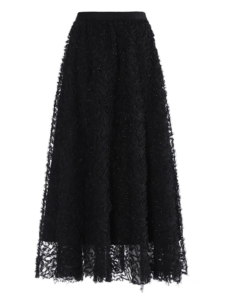 TEEK - Textured Mesh Elegant Cake Half Body Skirt SKIRT theteekdotcom   