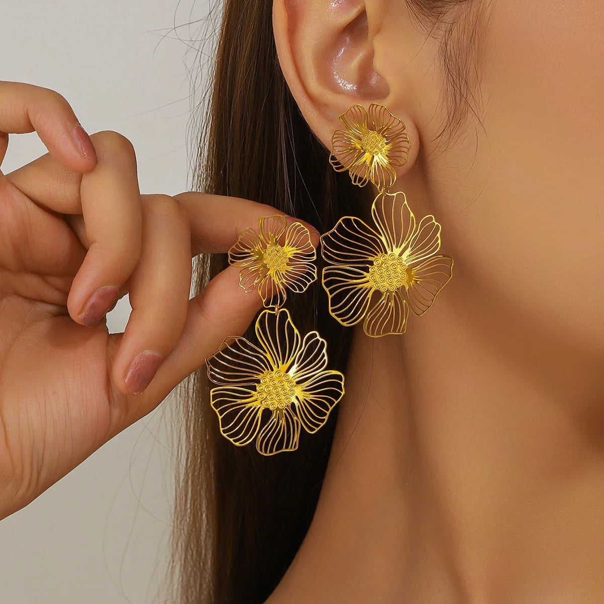 TEEK - Romantic Flower Petal Long Tassel Drop Earrings JEWELRY theteekdotcom Gold