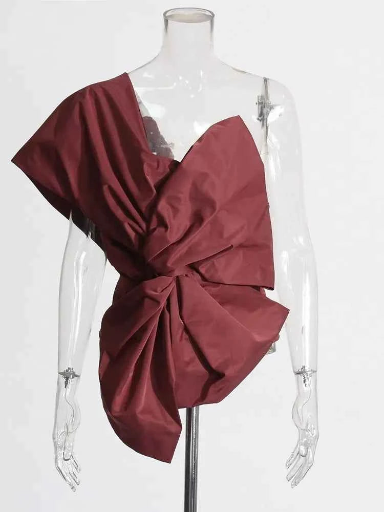 TEEK - Solid Diagonal Collar Sleeveless Bowknot Top TOPS theteekdotcom