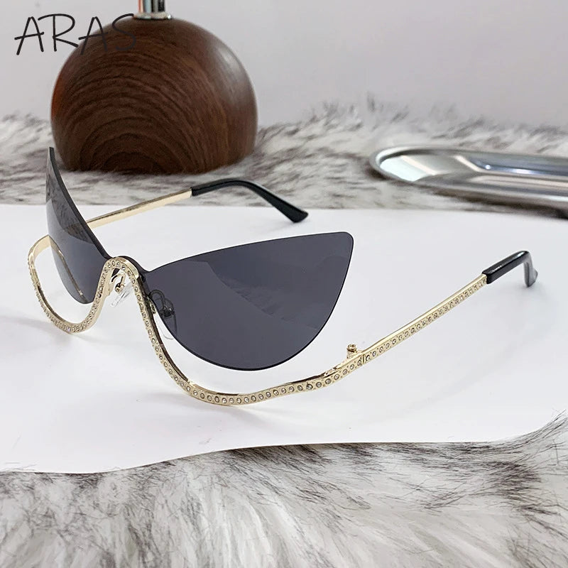 TEEK - Cat Eye Rimless Rhinestone Sunglasses EYEGLASSES theteekdotcom C1 GoldGray
