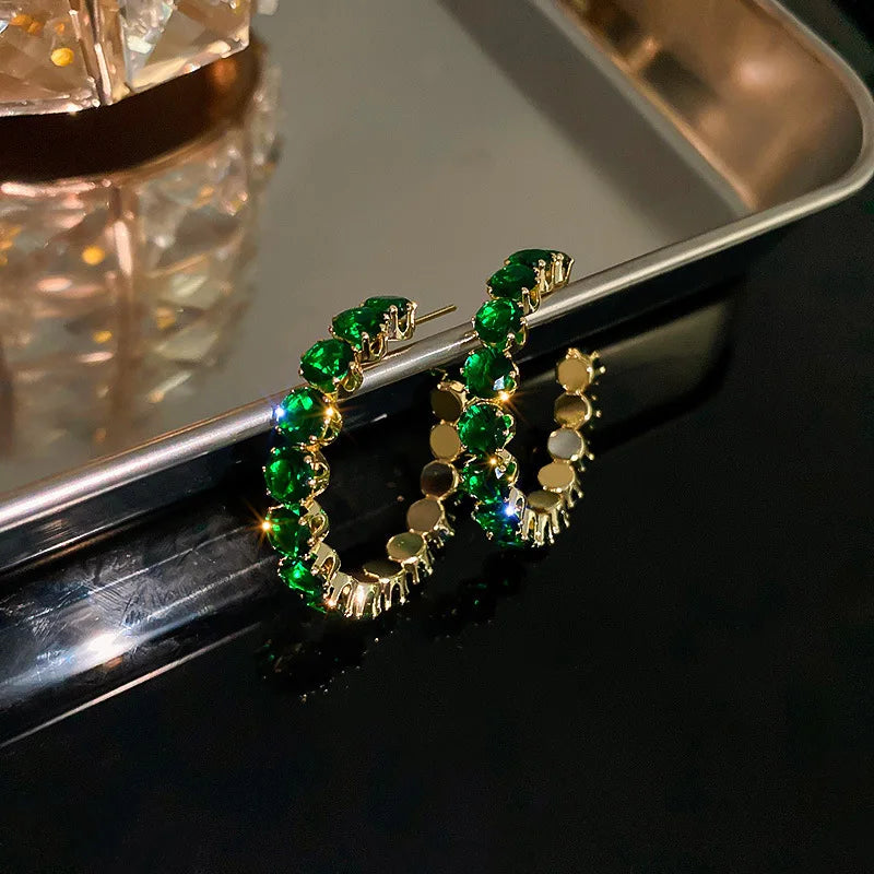 TEEK - Shiny Shred Crystal Hoop Earrings JEWELRY theteekdotcom Green 3  