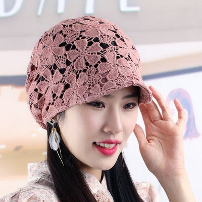 TEEK - Elegant Knitted Lace Hats HAT theteekdotcom Pink-fen-XY 55-60cm head circumference 