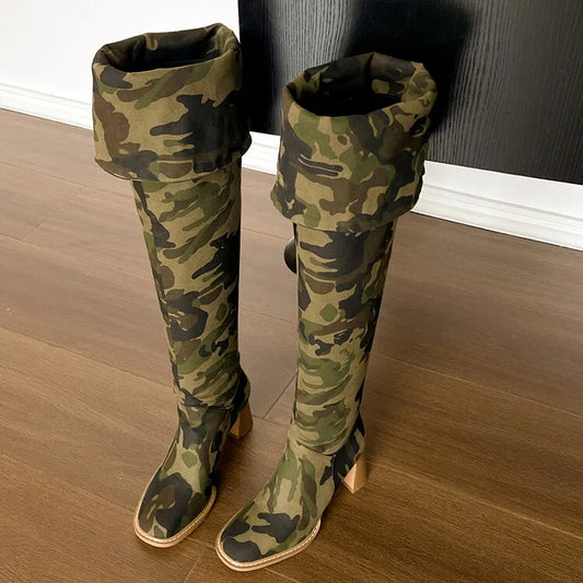 TEEK - Camouflage Denim Long Folding Boots SHOES theteekdotcom 5.5  