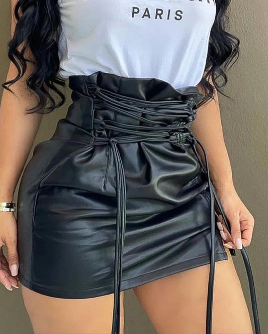 TEEK - Front Corset Tie High Waist Mini Skirt  theteekdotcom   