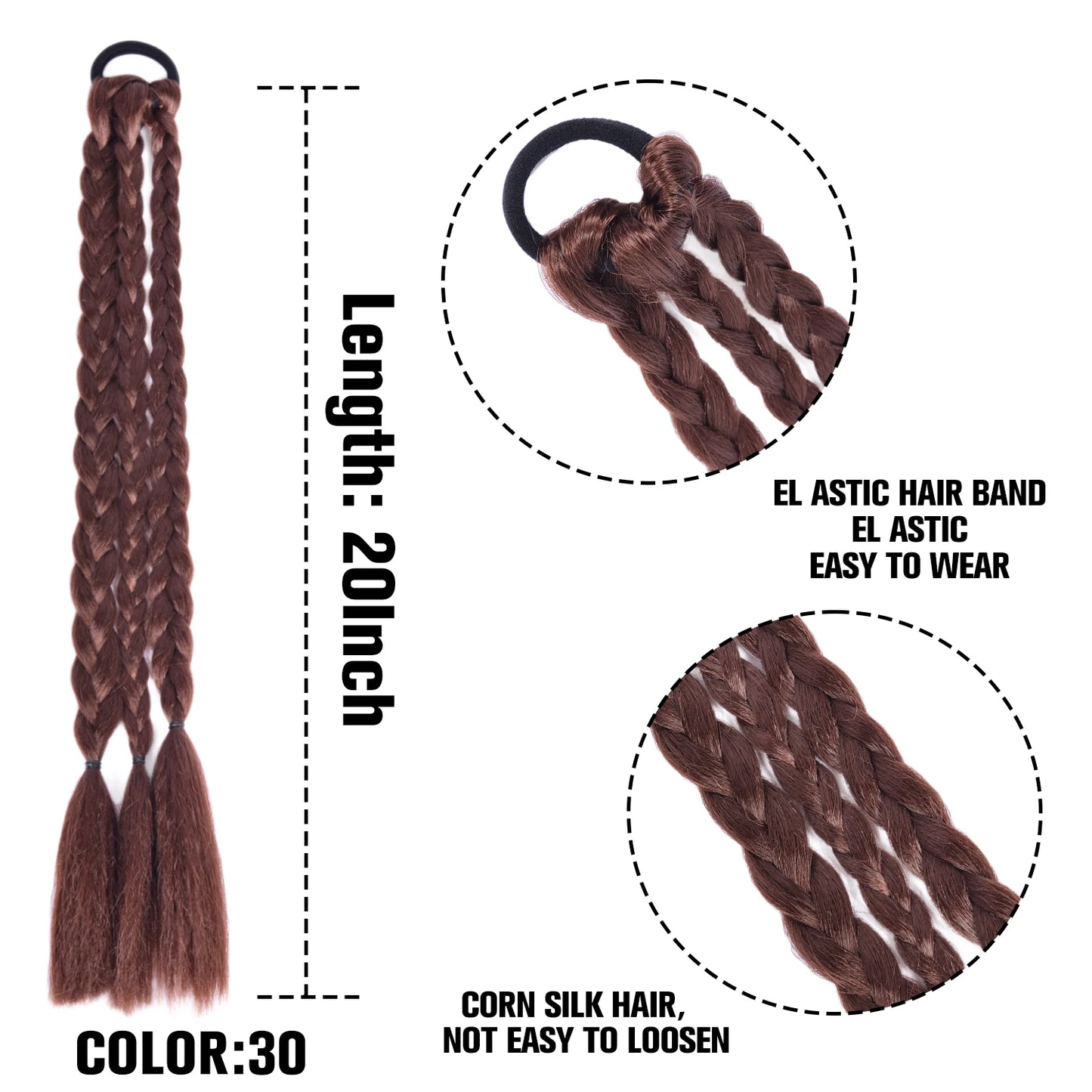 TEEK - 20 Inch Long Braided Synthetic PonytailHair Extension