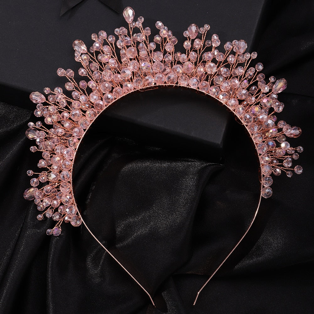 TEEK - Crystal Bejeweled Crown Headband HAIR CARE theteekdotcom Pink  