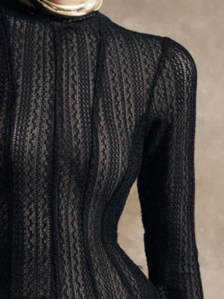 TEEK - Round Neck Long Sleeve Mesh Zipper Dress DRESS theteekdotcom