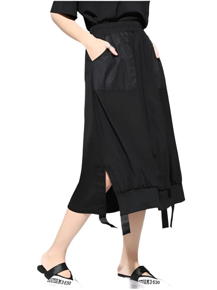 TEEK - Ribbon Black Spliced Half Body Skirt SKIRT theteekdotcom   