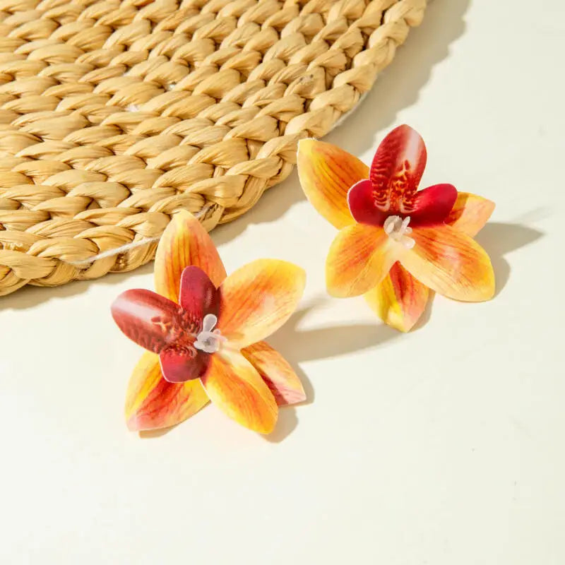 Bohemian Colorful Polyester Large Flowers Earrings for Women Girls New Trendy Vintage Vacation Stud Earrings Jewelry Accessories TEEK