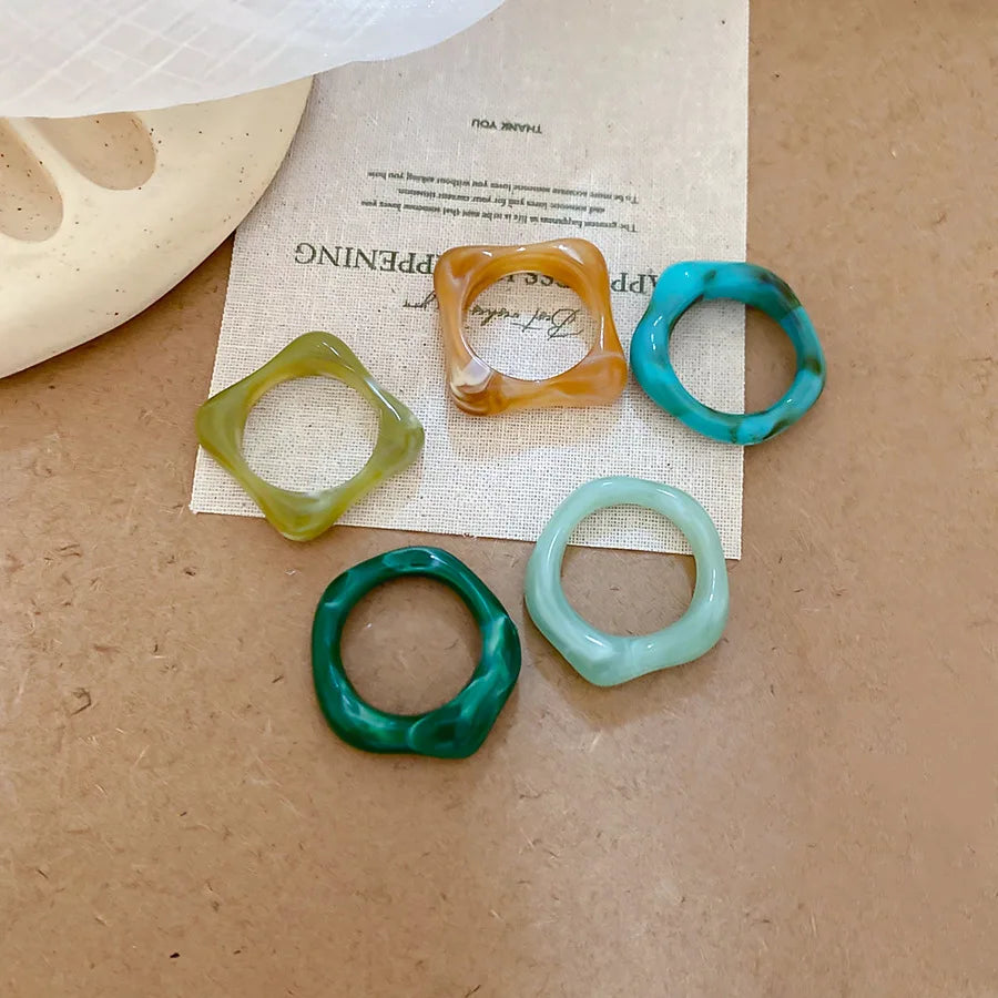 2 Pcs Square Round Irregular Smuding Acrylic Rings for Women Geometric Candy Color Sweet Resin Index Finger Ring Jewelry Sets F TEEK Style9