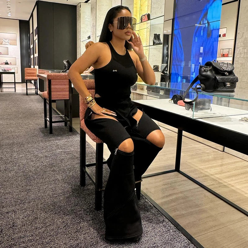 TEEK - Zip Patchwork Wide-Leg Trousers PANTS theteekdotcom