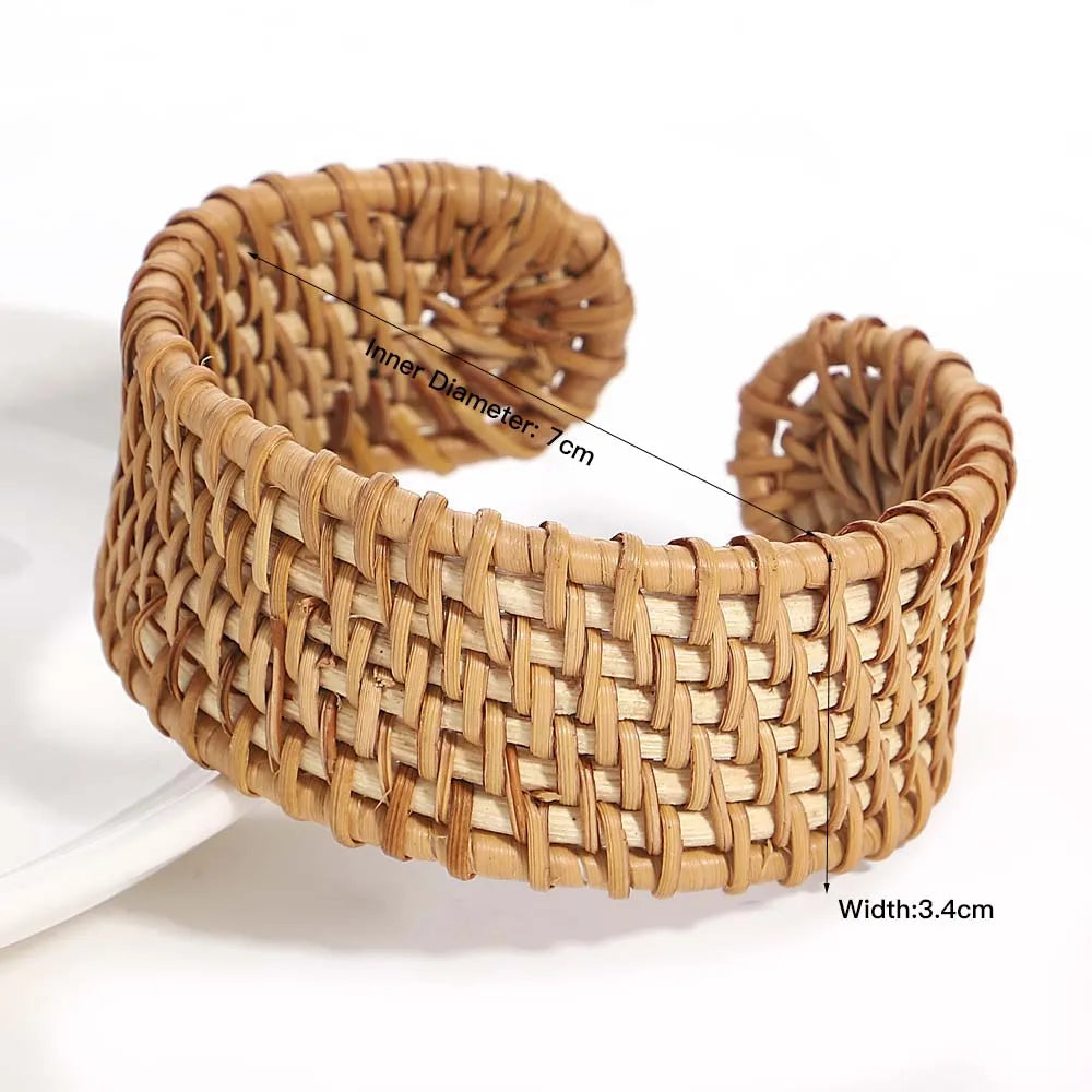 TEEK - Boho Wood Bamboo Rattan Weave Bracelet JEWELRY theteekdotcom E686231P  