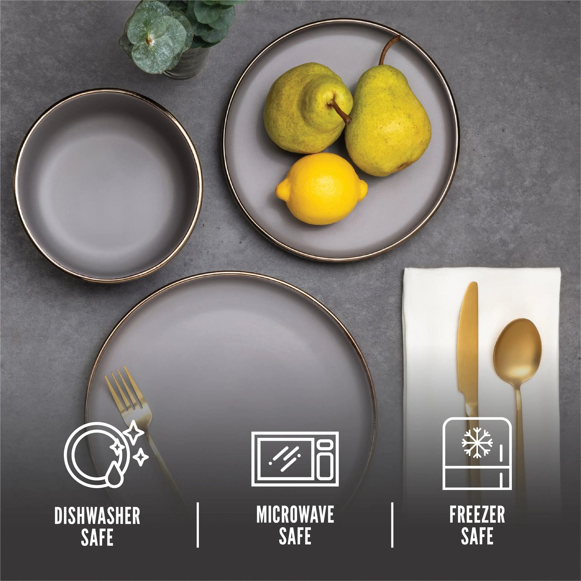 TEEK - Grey Dinnerware Ava Stoneware, 12 Piece Set SET theteekdotcom   