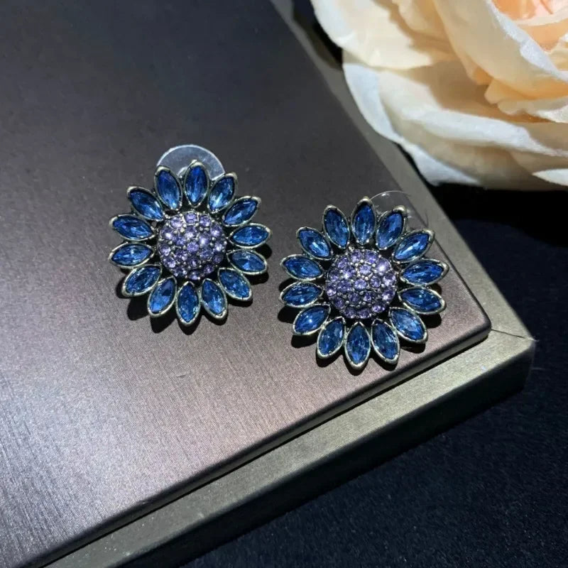 TEEK - Glass Beaded Zircon Sunflower Jewelry JEWELRY theteekdotcom earrings B  