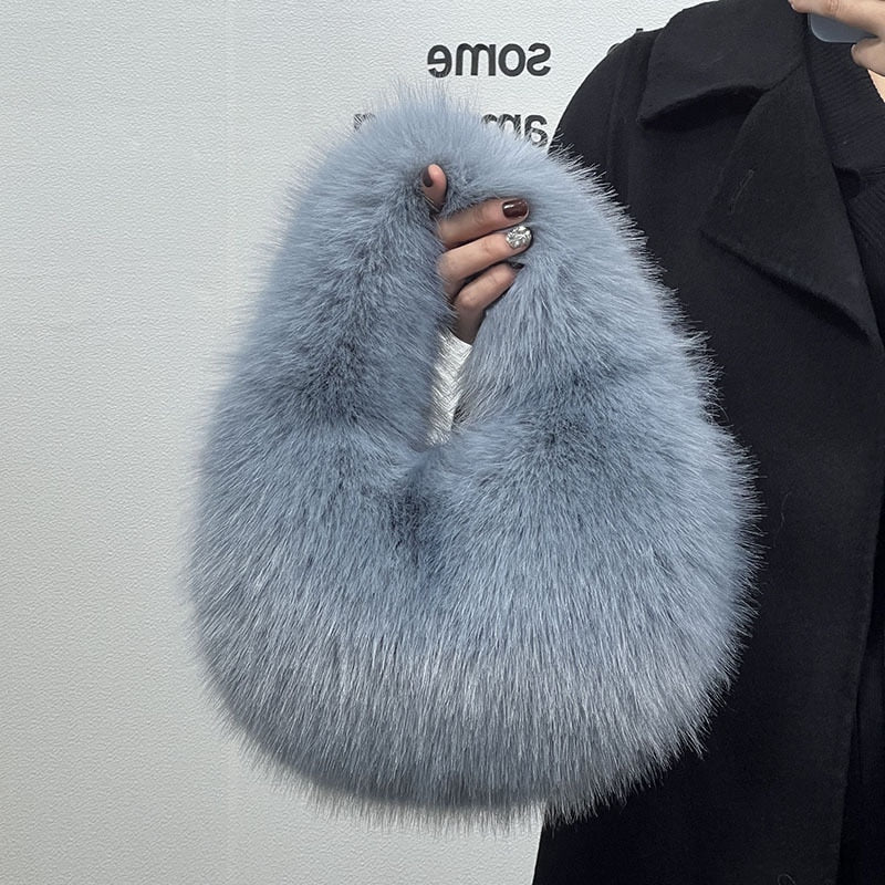 TEEK - Soft Plush Fluff Half Moon Handbag BAG theteekdotcom Blue  