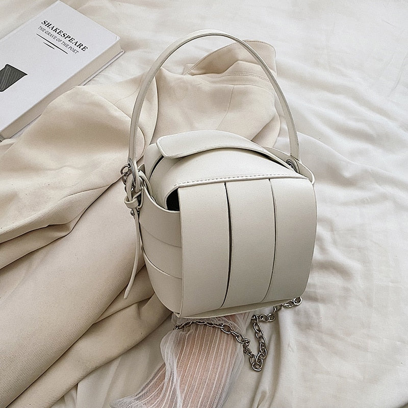 TEEK - Striped Cube Handbag BAG theteekdotcom White  