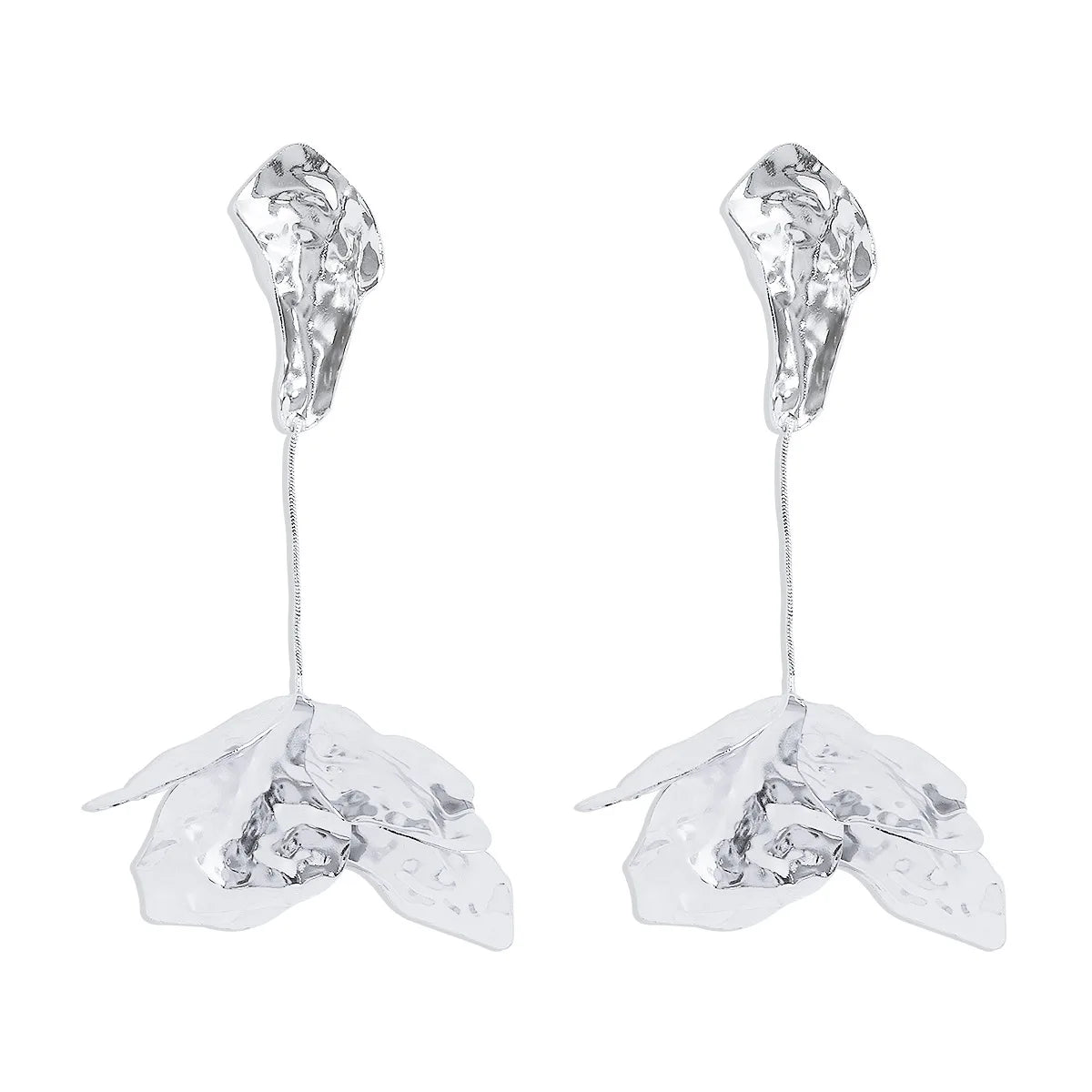TEEK - Floral Metal Dangle Earrings JEWELRY theteekdotcom silver  