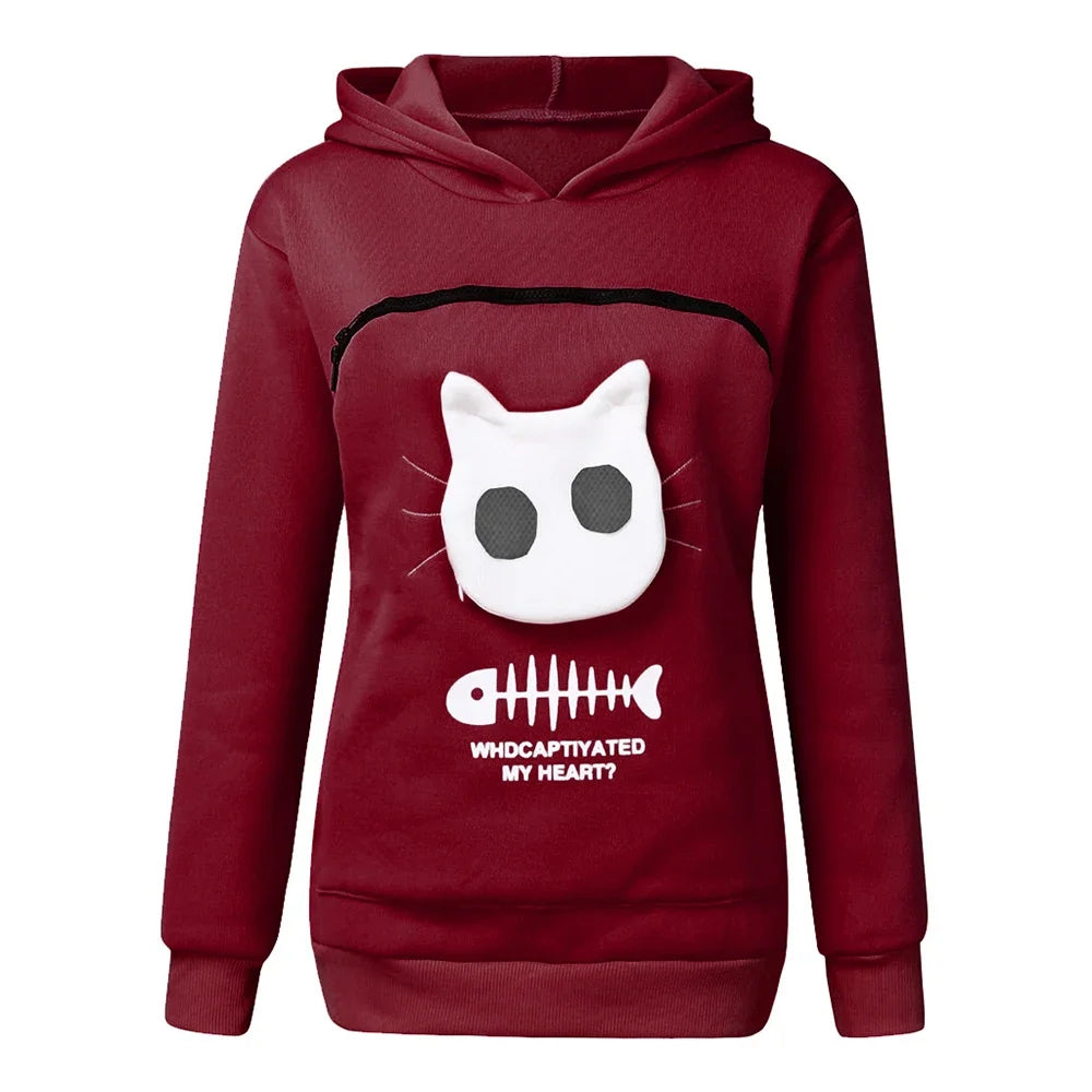 TEEK - Cat Lovers Cuddle Pouch Sweatshirt TOPS theteekdotcom Red wine S 