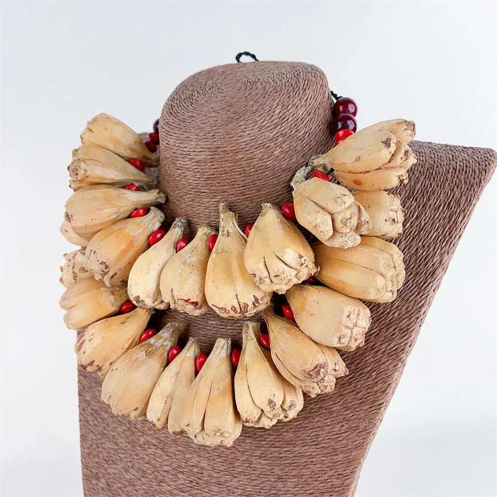 TEEK - Samoa Ula Fala Natural Pandanus Fruit Earrings and Necklace Set JEWELRY theteekdotcom   