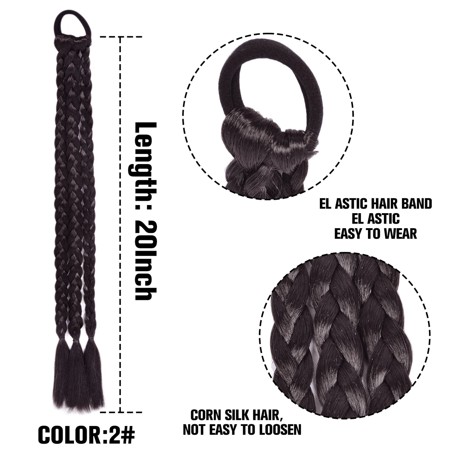 TEEK - 20 Inch Long Braided Synthetic PonytailHair Extension