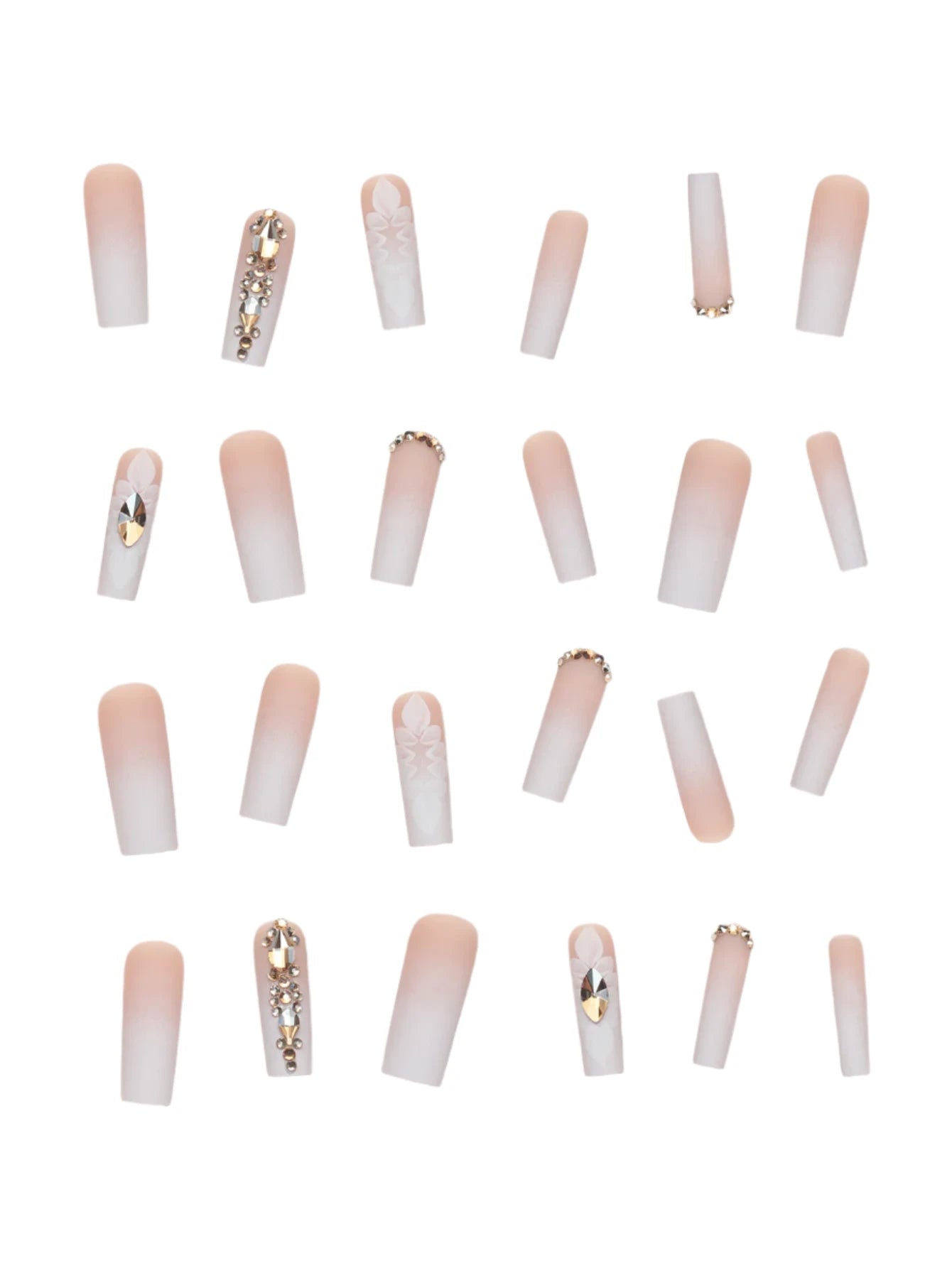 TEEK - 24pc Long Coffin White Gradient Flower Frosted False Nails NAIL ART theteekdotcom   