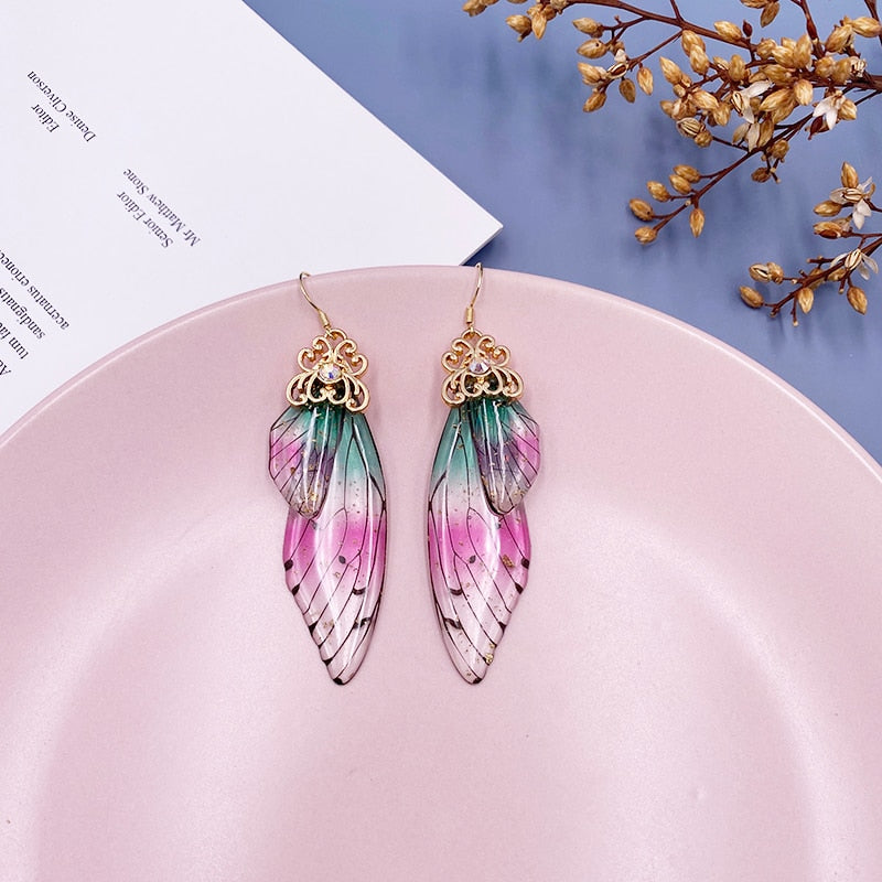 TEEK - Handmade Fairy Wing Earrings  theteekdotcom GF-Pink Green  