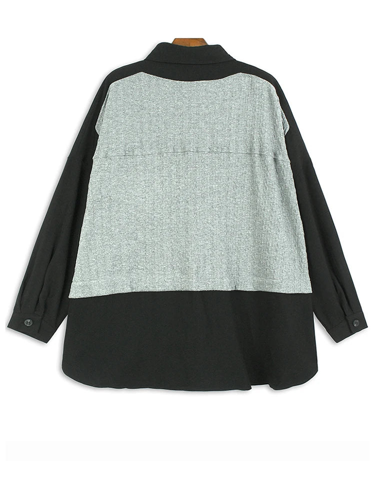 TEEK - Khaki Knitting Color-Block Blouse TOPS theteekdotcom   