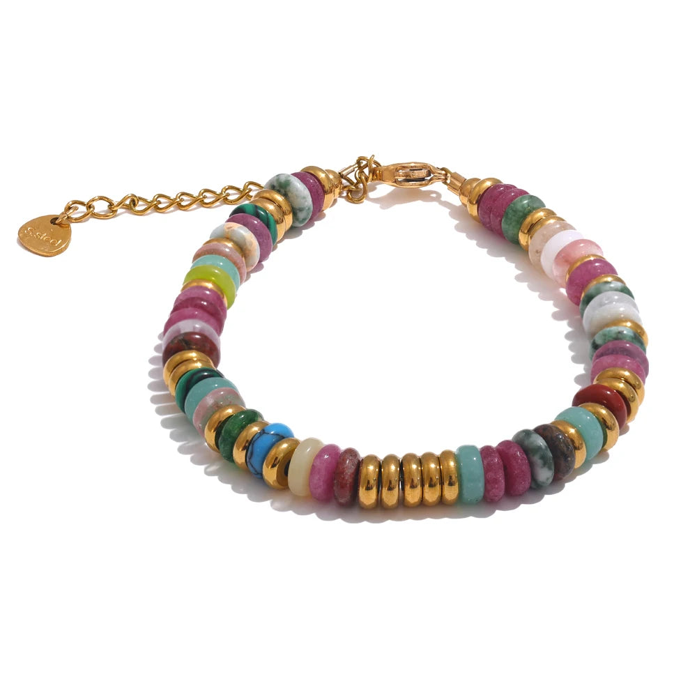 TEEK - Colorful Natural Stone Beads Chain Handmade Bracelet JEWELRY theteekdotcom YH4037A Colorful  