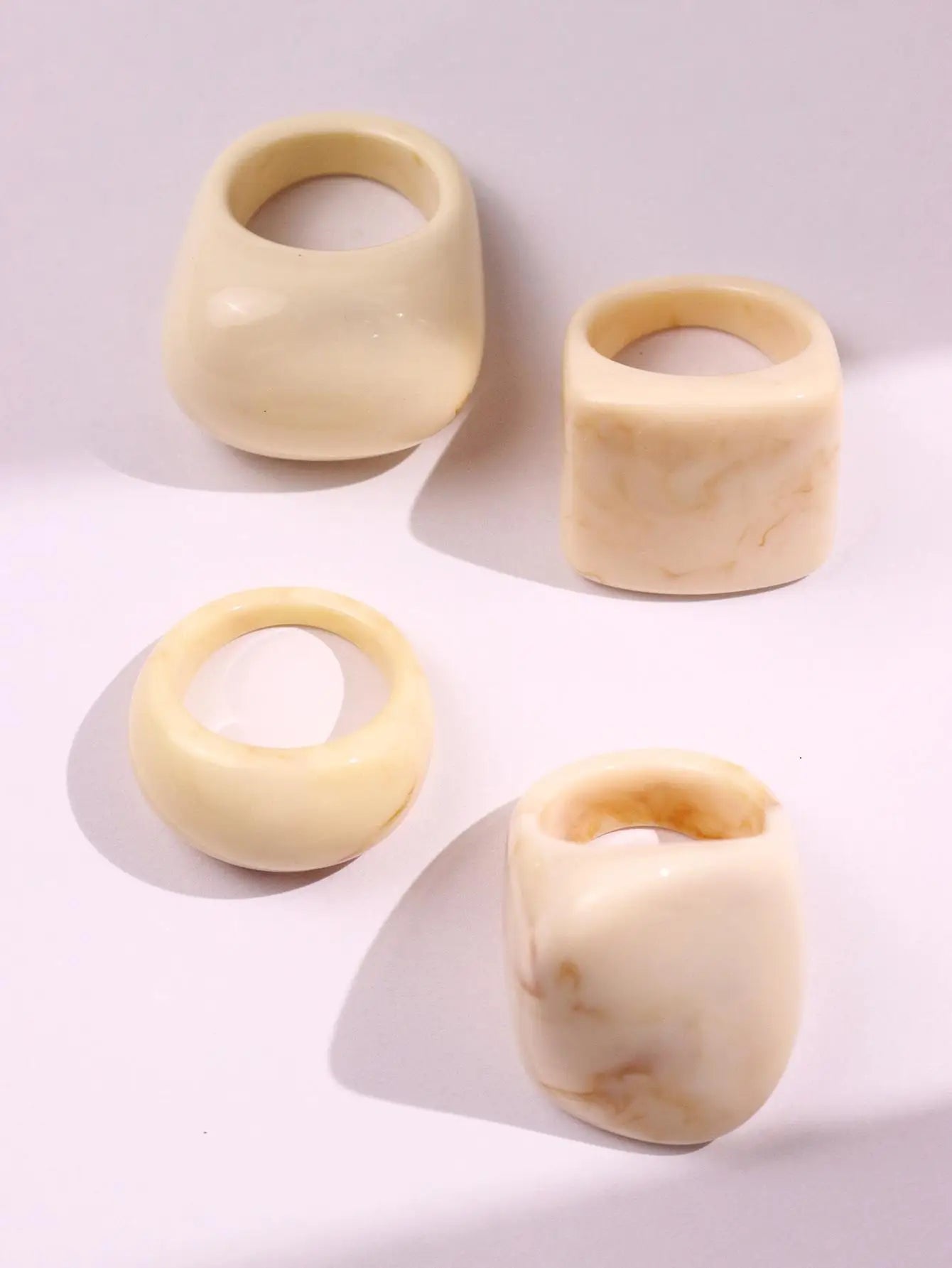 4-Piece Set of Off-White Gradient Geometric Irregular Wide Thick Rings Women's Winter Fashion Jewelry Gift NEW TEEK